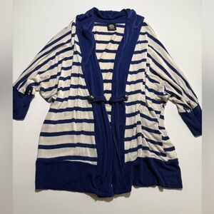 Bobeau Blue and White Striped Cardigan